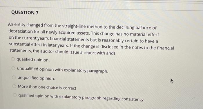  QUESTION 7 An entity changed from the straight-line method to the