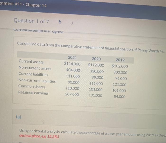 gnment #11 - Chapter 14 Question 1 of 7 current attempt