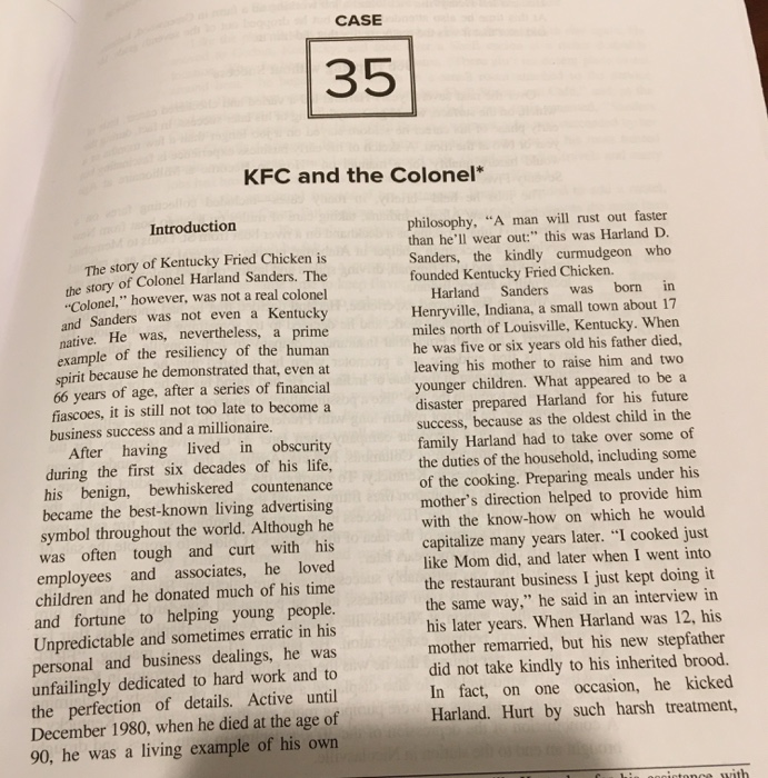  please help with this. CASE 35 KFC and the Colonel* Introduction