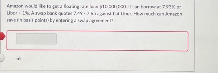  Amazon would like to get a floating rate loan $10,000,000. It
