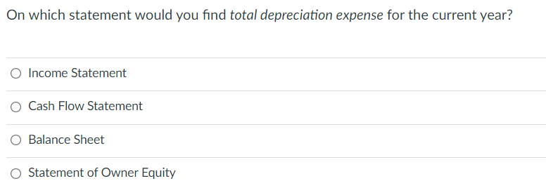  Thanks. On which statement would you find total depreciation expense for