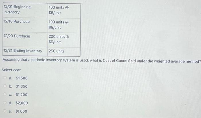  Assuming that a periodic inventory system is used, what is Cost