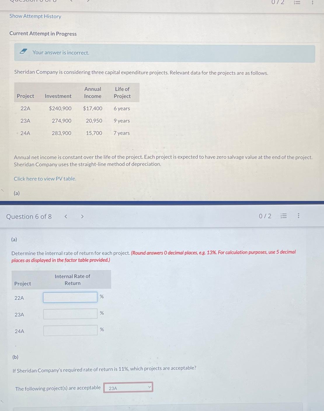  Show Attempt History Current Attempt in Progress Four answer is incorrect.