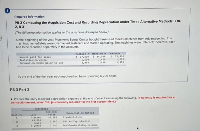  Required information P8-3 Computing the Acquisition Cost and Recording Depreciation under