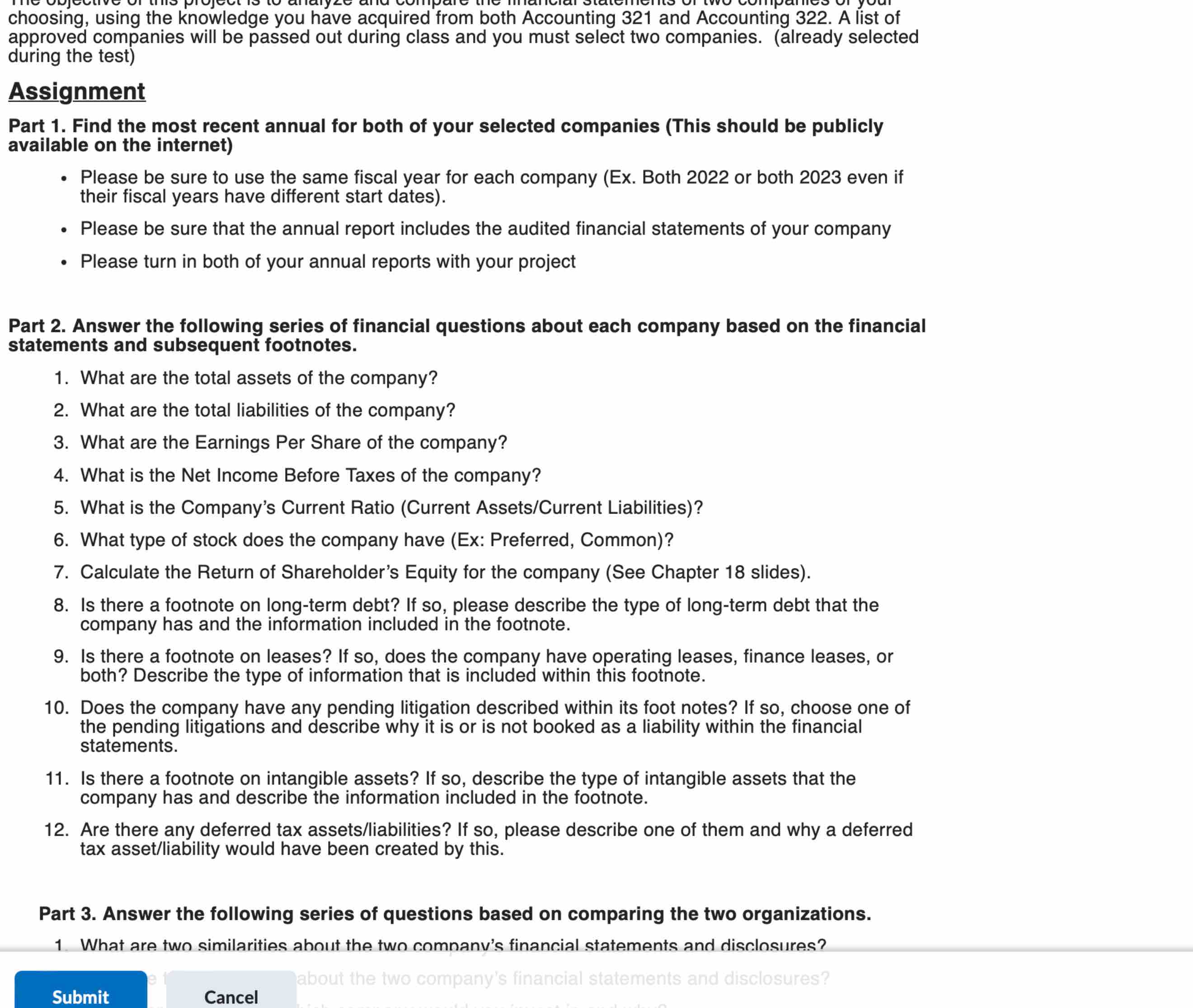  choosing, using the knowledge you have acquired from both Accounting 321