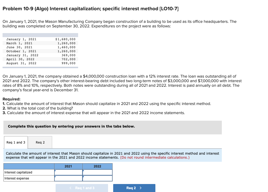 Problem 10-9 (Algo) Interest capitalization; specific interest method (L010-7) On January