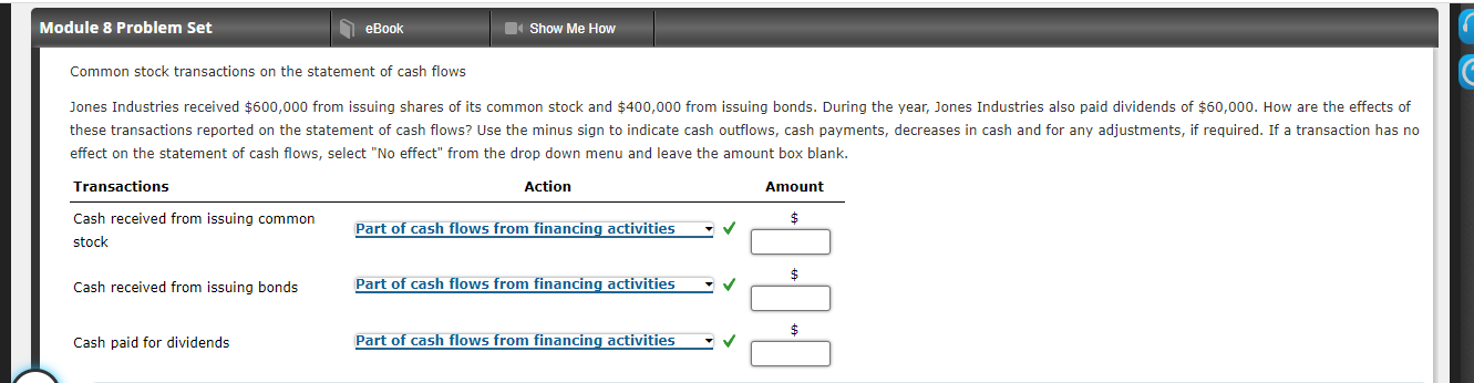  Module 8 Problem Set eBook Show Me How Common stock transactions