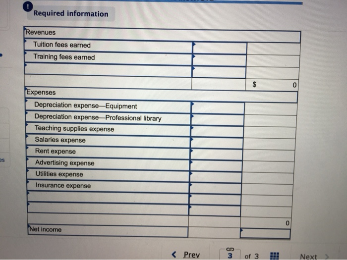 that teaching supplies costing $3,464 are available at year-end. c. Annual depreciation