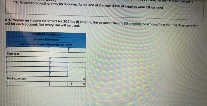 the accounting cycle for Boomer Co. for 2021 and 2022, The following