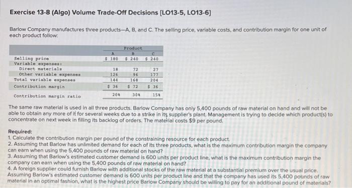 please help, part 3 and 3 are wrong Exercise 13-8 (Algo) Volume