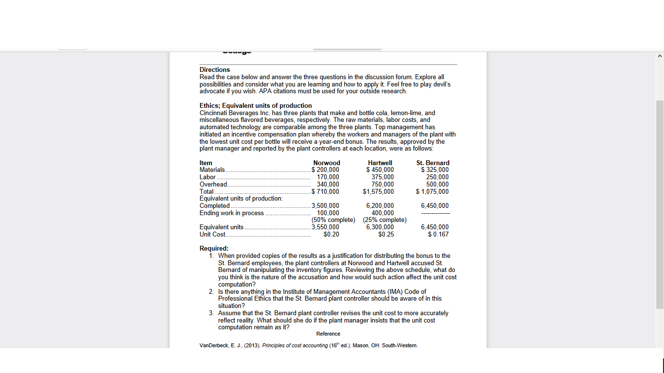 Directions Read the case below and answer the three questions in