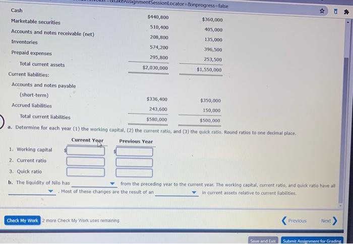 the balance sheet of Nilo Company at the end of two recent