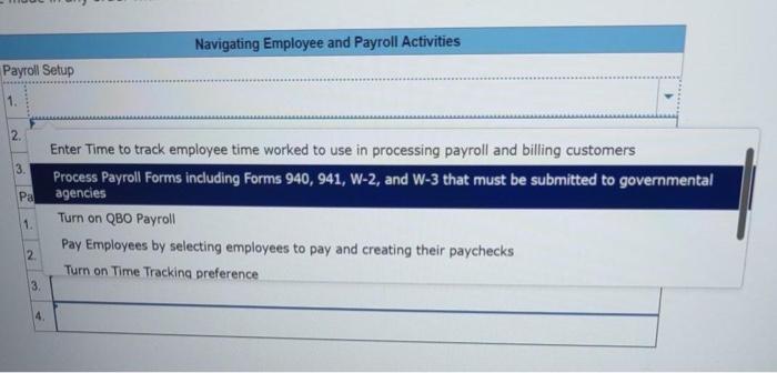 following framework for navigating QBO payroll, Selections be made in any order