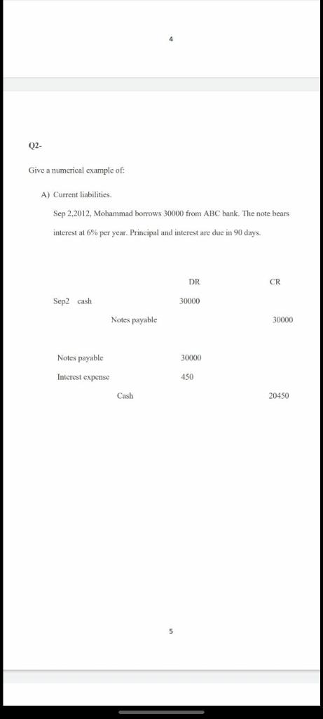  Give a numerical example of: Current liabilities. Long-term liabilities I post