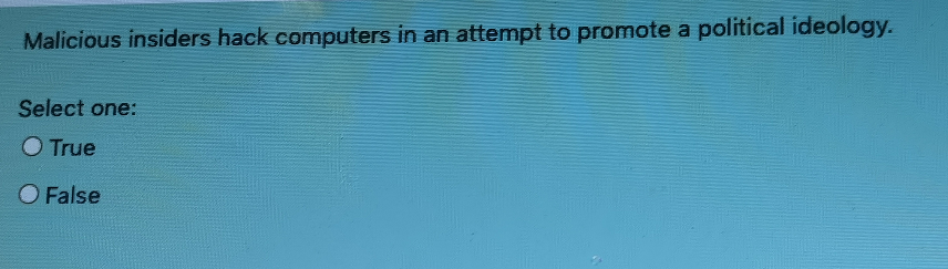 Malicious insiders hack computers in an attempt to promote a political ideology.