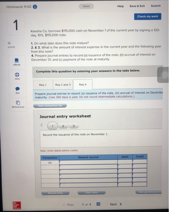 Keesha Co. borrows $115,000 cash on November 1 of the current year