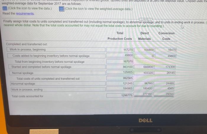 of ending work in process 8 Total costs added during September 9