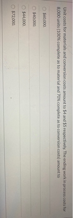  Unit costs for materials and conversion costs amount to $4 and