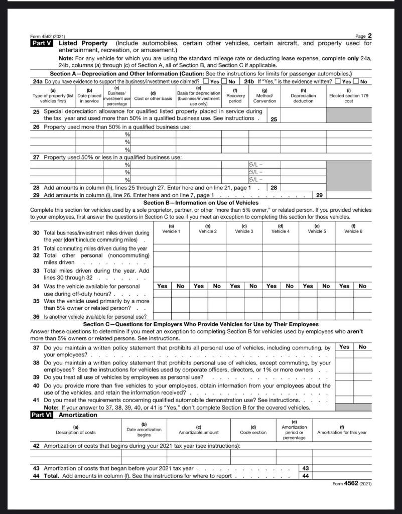 and related Form 4562 Page 1 only. Assume no bonus depreciation or