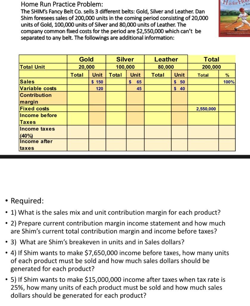 His for A Home Run Practice Problem: The SHIM's Fancy Belt