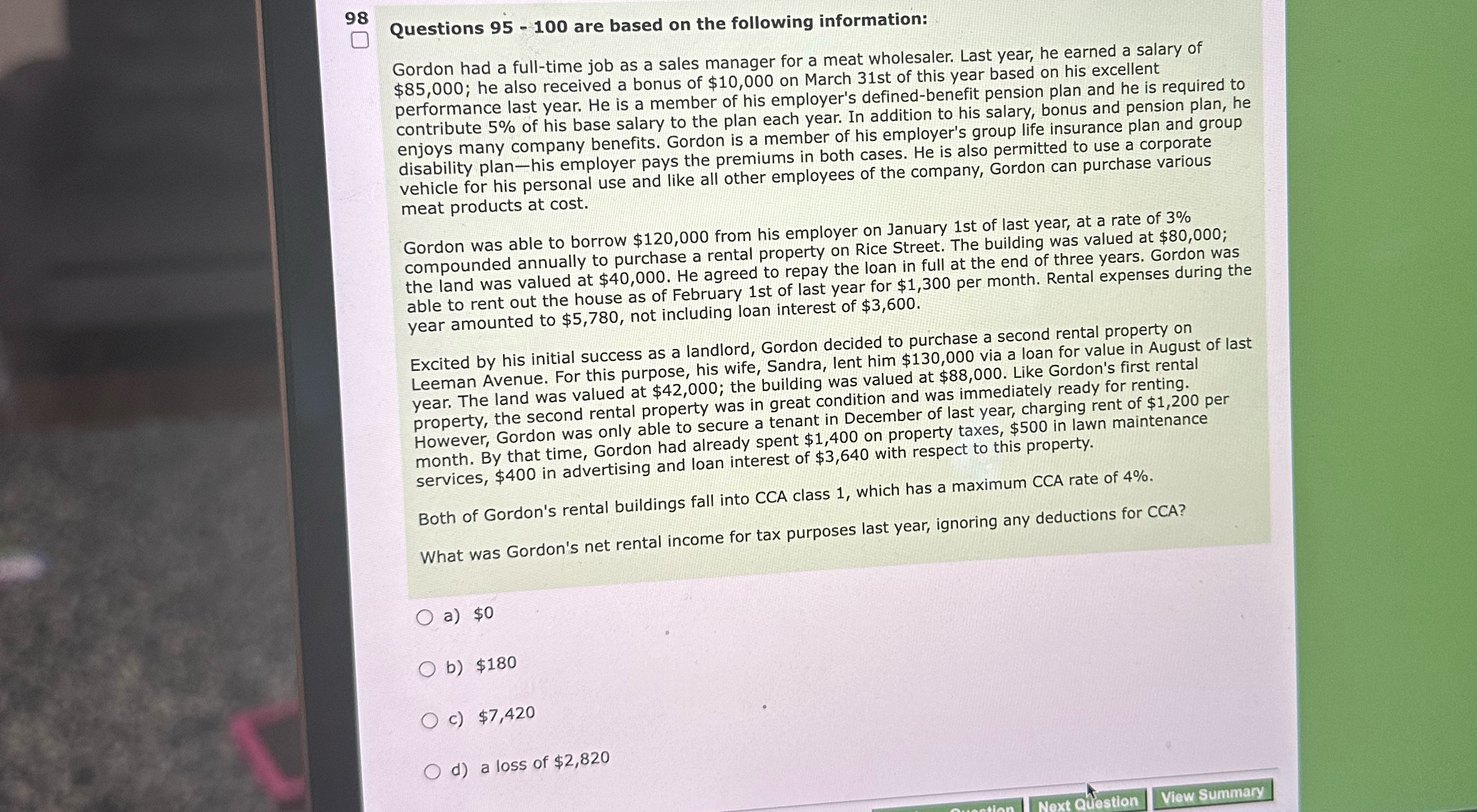  98 Questions 95-100 are based on the following information: Gordon had
