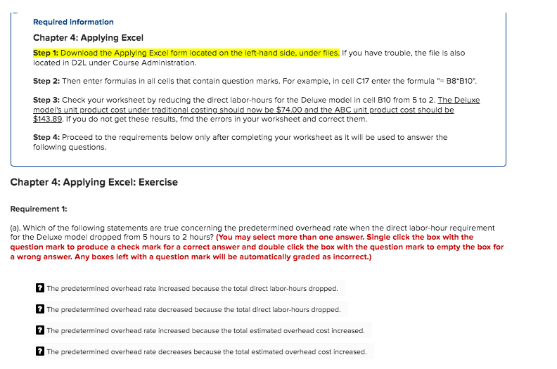  Required Information Chapter 4: Applying Excel Step 1: Download the Applying