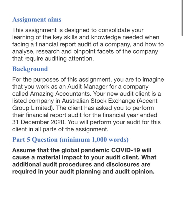 that you work as an Audit Manager for a company called Amazing