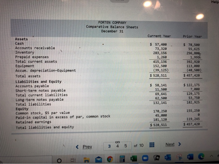 information applies to the questions displayed below) Forten Company's current year income