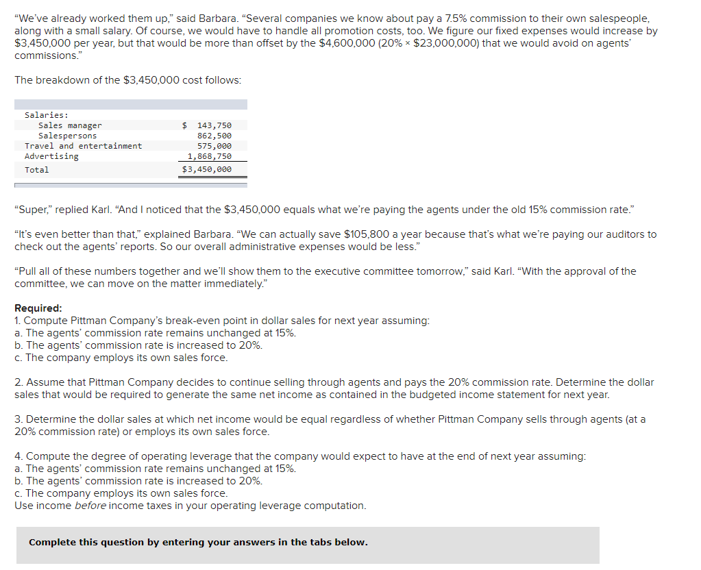 Target Profit Analysis (L05-4, LO5-5, LO5-6] 10 points Pittman Company is a