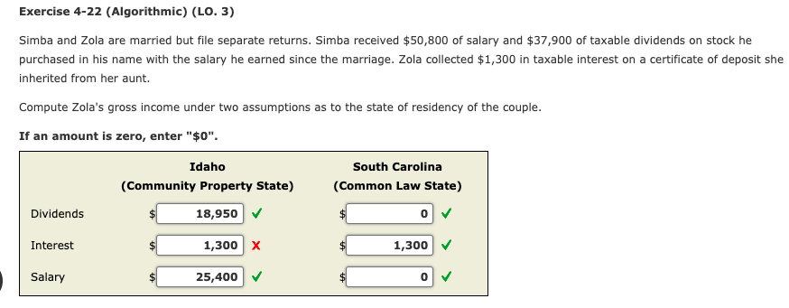 Exercise 4-22 (Algorithmic) (LO. 3) Simba and Zola are married but