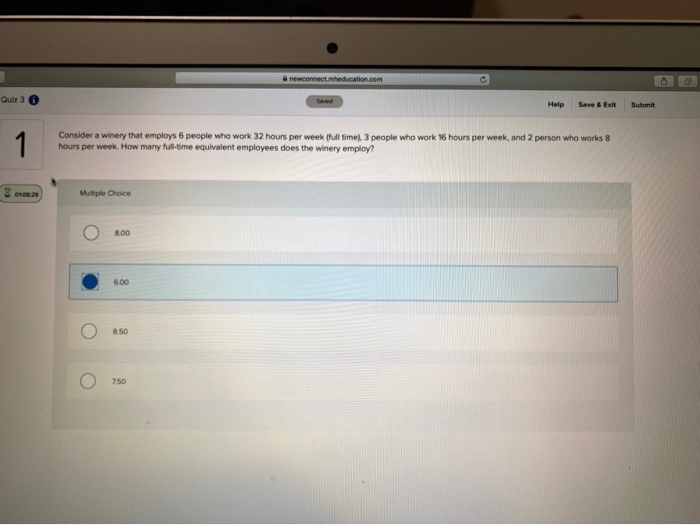  newconnectmeducation.com Quiz 3 Help Save & Ext Submit Consider a winery