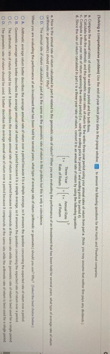 your annual rates of return from porta. (Note: you may assume that