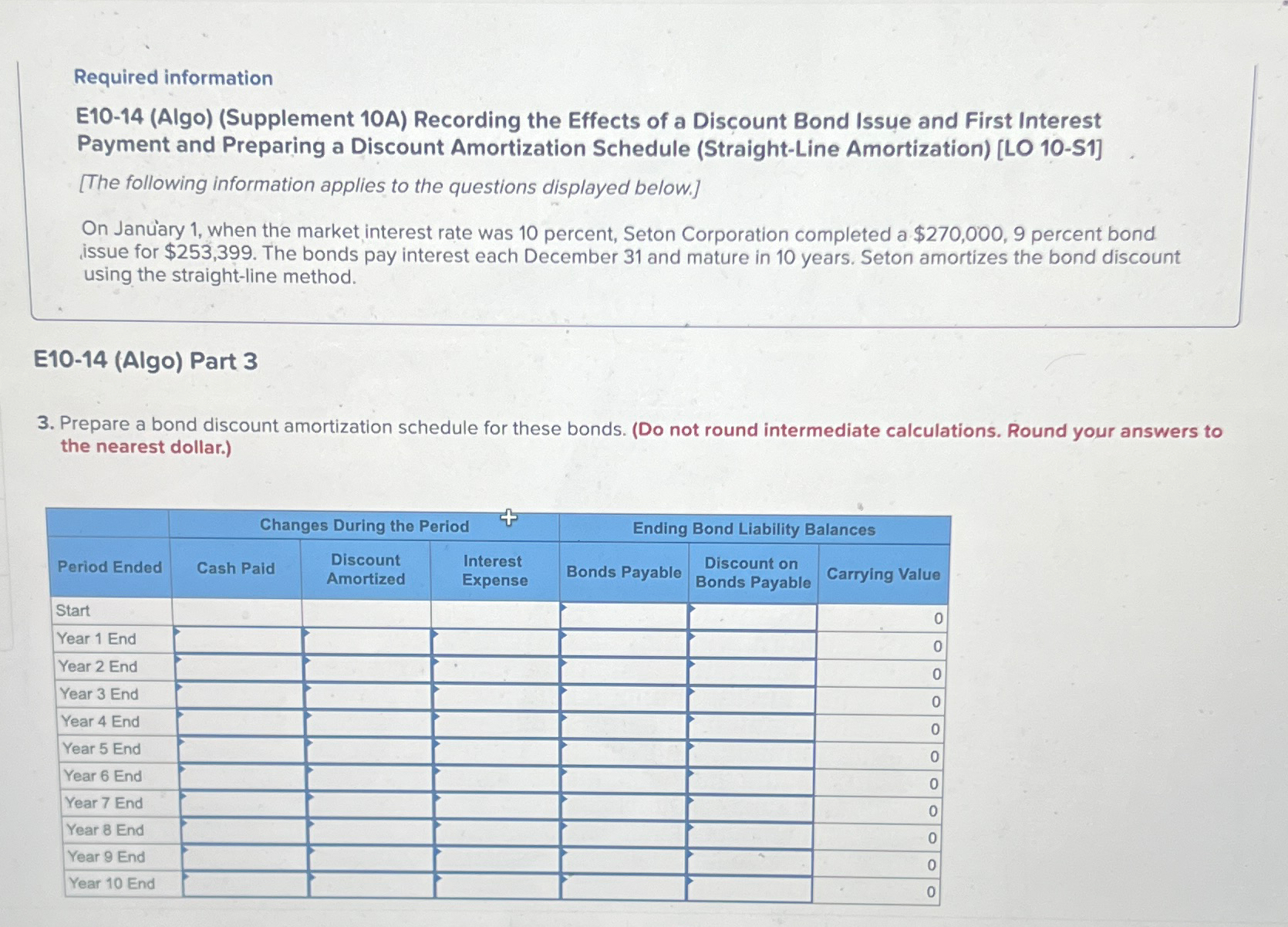  Required information E10-14(Algo)(Supplement 10A) Recording the Effects of a Discount Bond