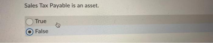 Sales Tax Payable is an asset. (D True @False