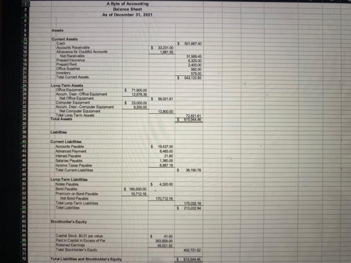 Balance) Last Year \\ \hline Income Statement \\ \hline & Stockholders Equity