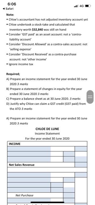 12 Marks Chloe runs a retail store as a sole trader. She