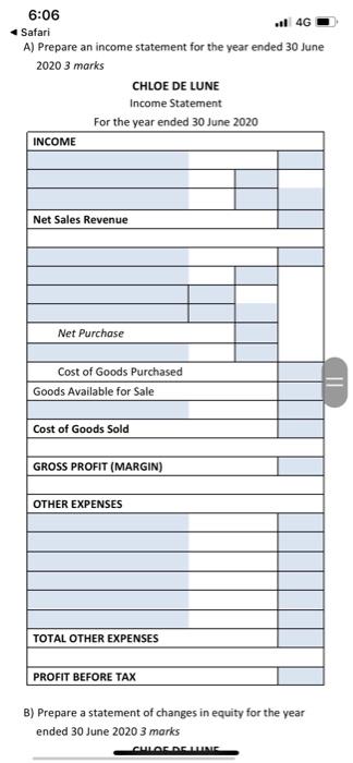 is registered for trading name (Chloe de Lune) and GST. Chloe uses