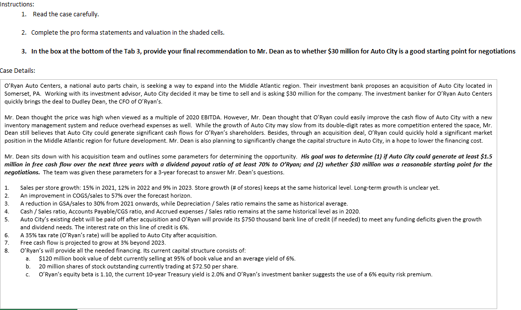  Instructions: 1. Read the case carefully. 2. Complete the pro forma