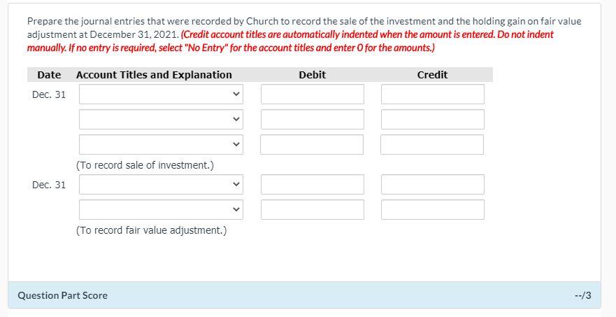 Church Financial in its December 31, 2021, financial statements: Investments at FVTPL,