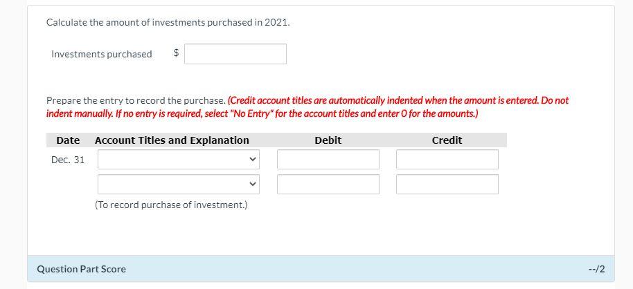 December 31, 2020 Investments at FVTPL, December 31, 2021 Investment Income or