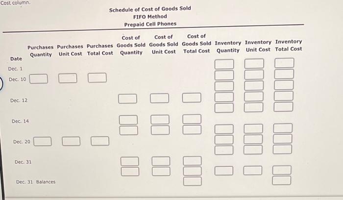 prepaid cell phones for December are as follows: Inventory Purchases Sales Dec