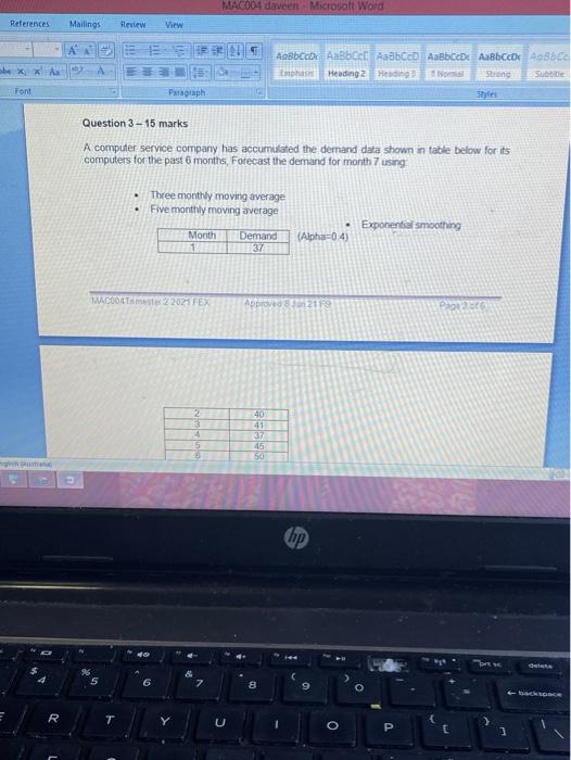 computer service has won the demand data shown below for its comodis