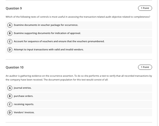 please i need the answers asap Question 9 1 Point Which of