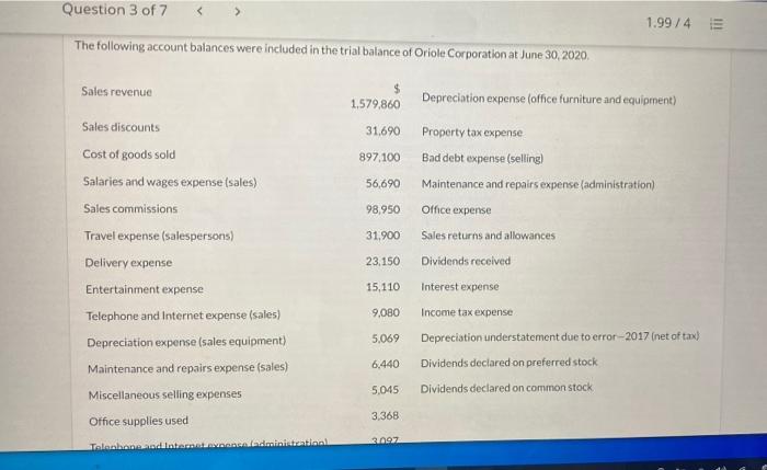 eg. 1.48.) ORIOLE CORPORATION Income Statement V 89F Sunny arch ORI v