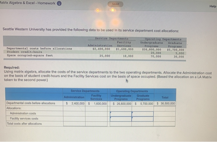  Matrix Algebra & Excel - Homework Saved Help Seattle Western University