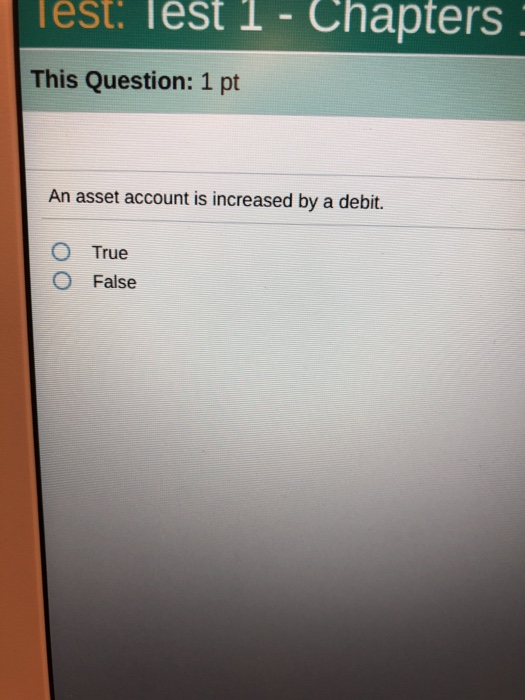  lest: lest 1 Chapters This Question: 1 pt An asset account