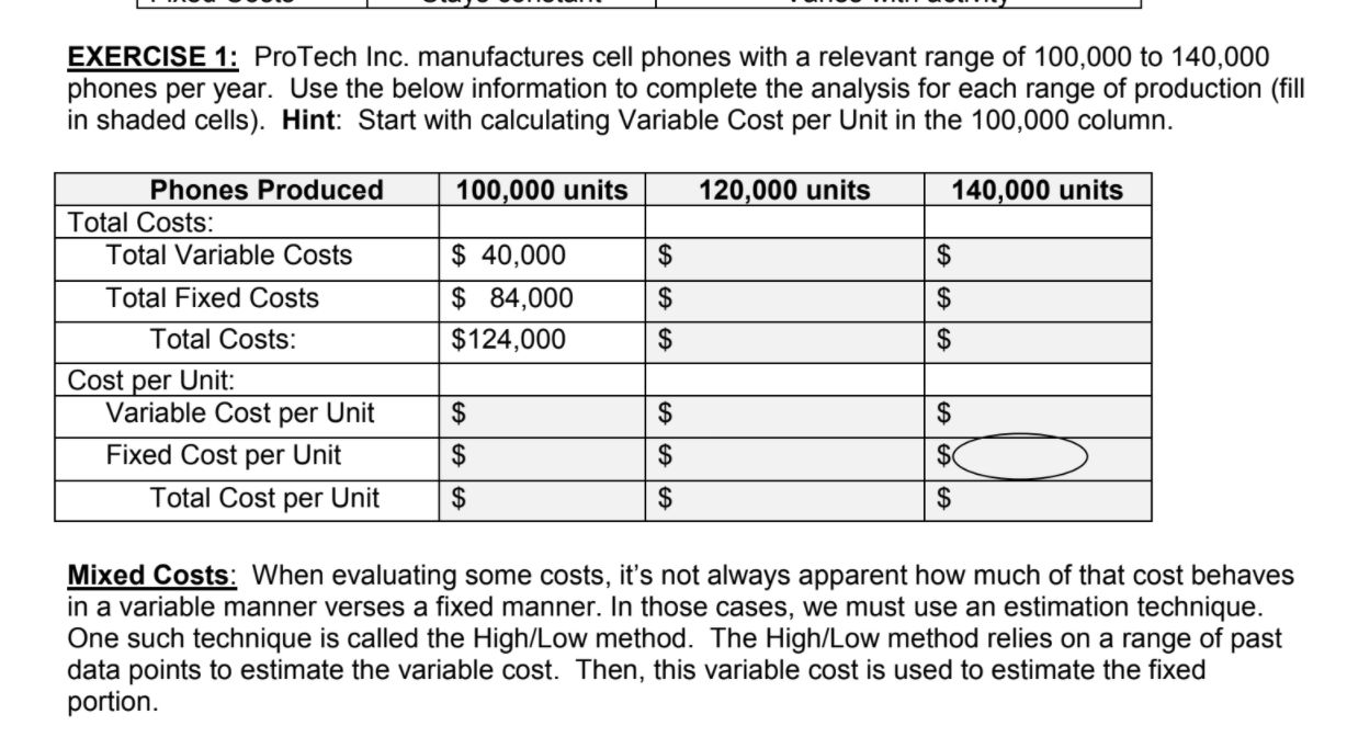  After completing Exercise 1, what is the correct total for Fixed
