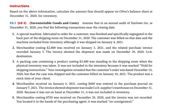  Instructions Based on the above information, calculate the amount that should