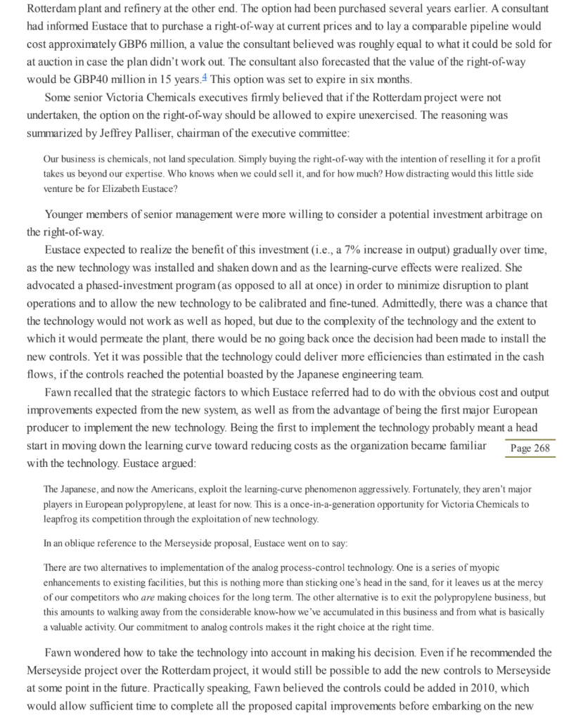 affected the outcome of the decision? Page 265 CASE 21 Victoria Chemicals