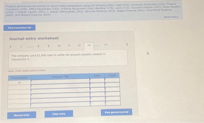 The company purchased $1,400 of additional office equipment on credit. 1. The